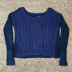 American Eagle Sweater Womens XS Blue Wool Blend Pullover Boat Cable Knit